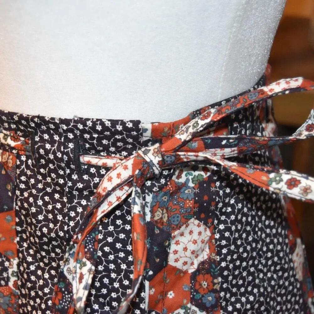 Vintage 1970s Mademoiselle Boho Prairie Skirt Patchwork Style Floral Size XS